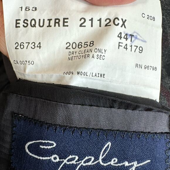 Coppley Esquire Mens Grey Plaid Multi Two Button Wool Blazer Jacket Classic 44T - Picture 11 of 11